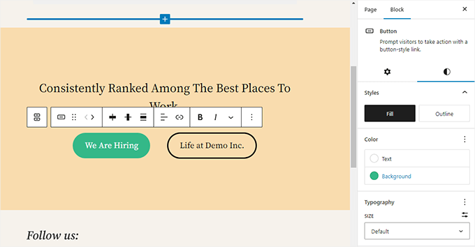 Buttons in block editor Buttons in block editor