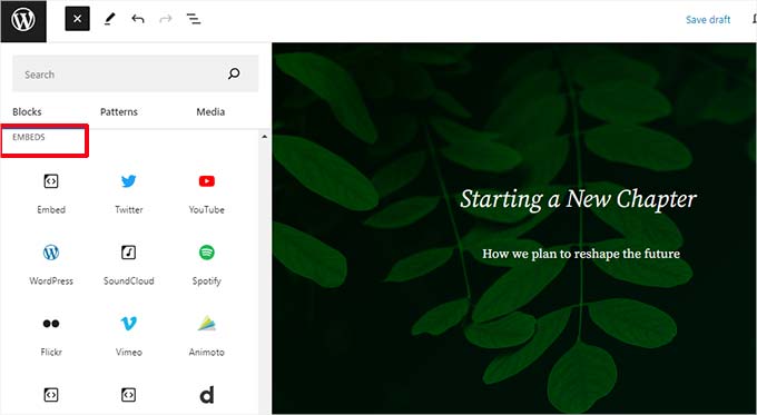 Embed blocks Embed blocks