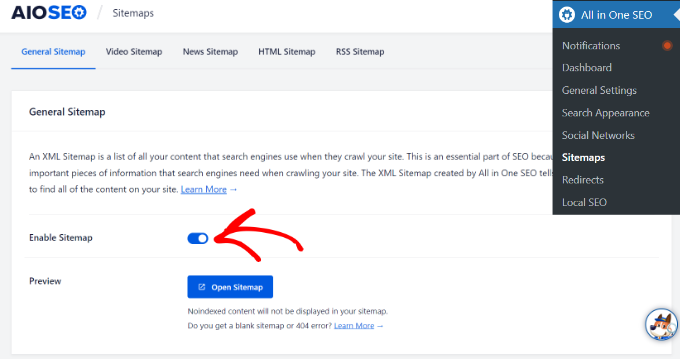 Enable sitemap Enable sitemap