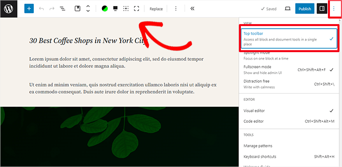Move block toolbar to the top Move block toolbar to the top