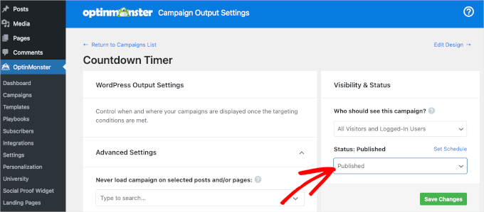 optinmonster-countdown-published Verifying campaign's status in OptinMonster