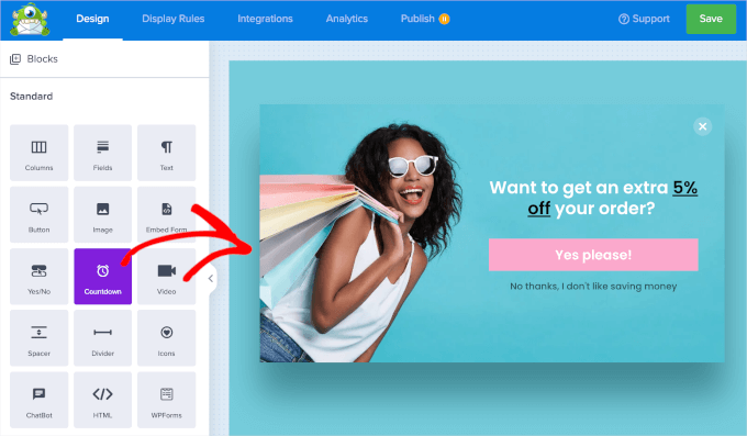 optinmonster-newcampaign-popup-countdown Adding countdown block to the popup campaign