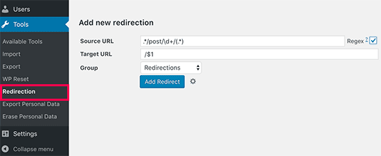 Setting redirection Setting redirection