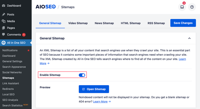 Enable sitemap Enable sitemap