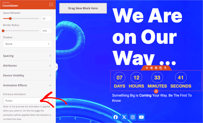 seedprod-landingpages-addingcountdownblock-advanced-animationeffects Setting an animation effects in SeedProd