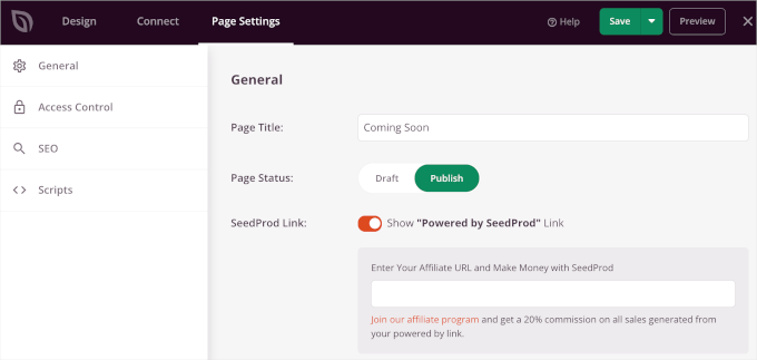 seedprod-landingpages-countdowntimer-publish Changing the landing page's status to Publish in SeedProd