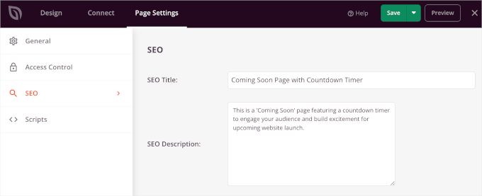 seedprod-landingpages-countdowntimer-seosettings Optimizing the landing page's SEO in SeedProd