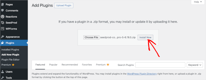seedprod-pro-installs Uploading SeedProd Pro zip file