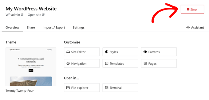 Stopping a Studio by WordPress.com local website Stopping a Studio by WordPress.com local website