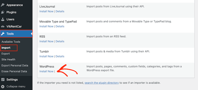 Installing the WordPress importing tool Installing the WordPress importing tool