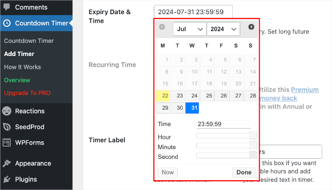 wpadminarea-countdowntimer-addnew-setexpirydatetime Setting expiry date and time in Countdown Timer Ultimate
