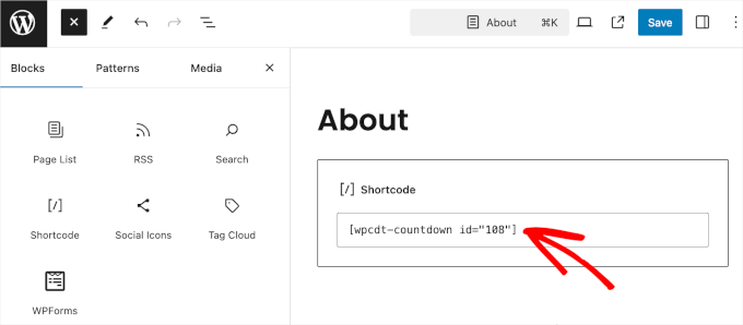 wpblockeditor-shortcode-countdowntimer Adding countdown timer ultimate's shortcode to a page