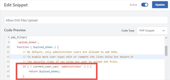Erlauben Sie allen Benutzern mit WPCode das Hochladen von SVG-Dateien