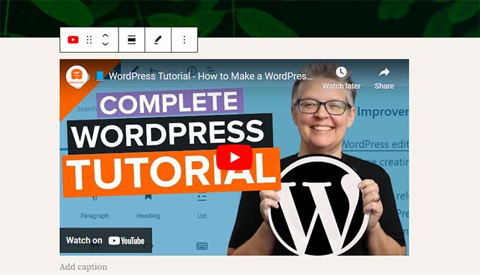 YouTube embed in block editor YouTube embed in block editor