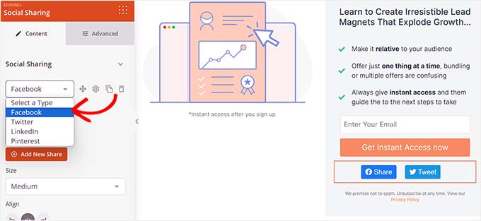 Choose a social media platform for the page Choose a social media platform for the page