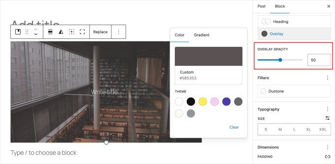 Cover image color overlay settings