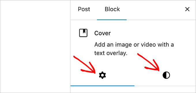 Cover image settings and styles tabs