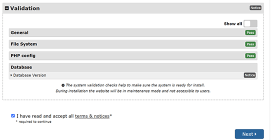 Validate settings Validate settings