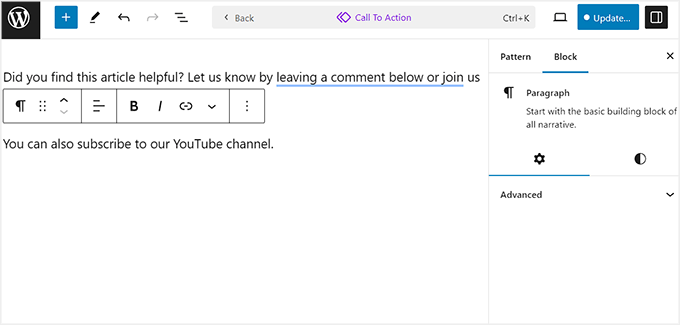 Edit pattern in the block editor Edit pattern in the block editor