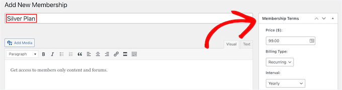 Enter membership plan information