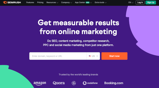 Semrush's homepage Semrush's homepage