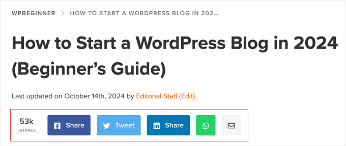 WPBeginner Example of Social Share Buttons WPBeginner Example of Social Share Buttons
