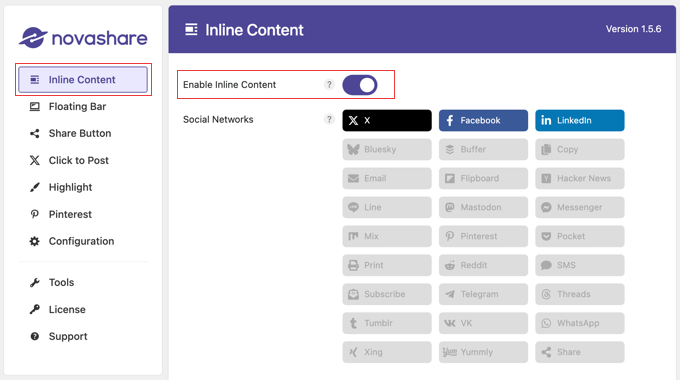 Enable Inline Content in Novashare Enable Inline Content in Novashare