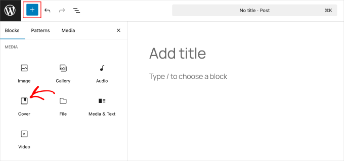 WordPress block editor add cover block