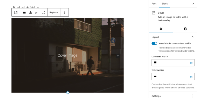 WordPress block editor cover image