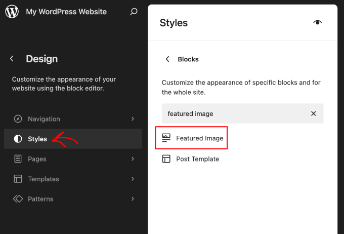 WordPress editor styles featured image block