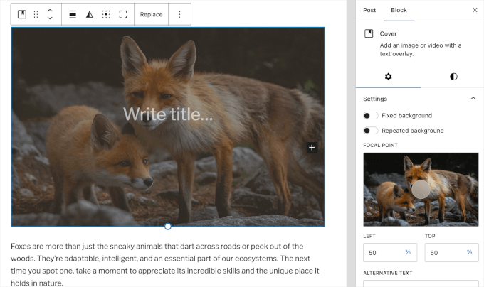 Cover image in WordPress Cover image in WordPress