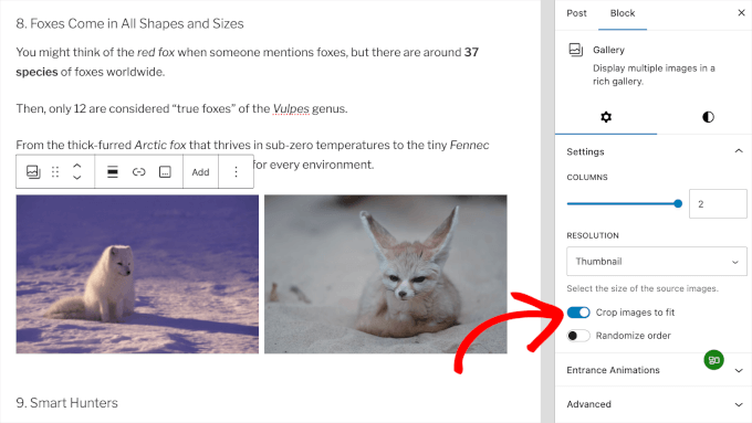 Crop images to fit enabled Crop images to fit enabled