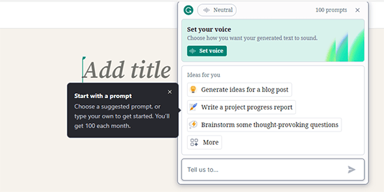 Generative AI prompts in Grammarly Generative AI prompts in Grammarly