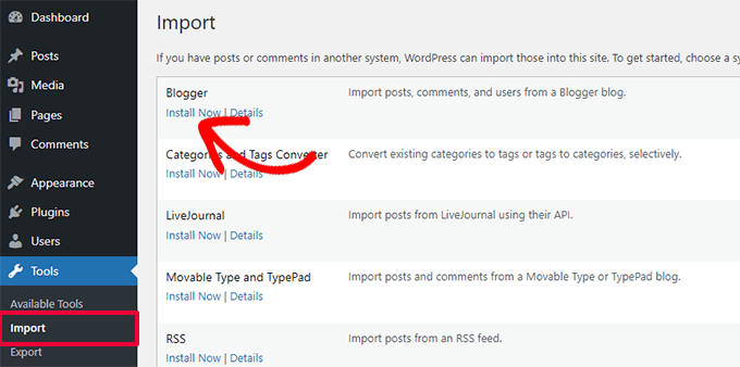 Bloggerインポーターをインストール