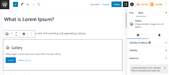 Carica immagini nel blocco galleria