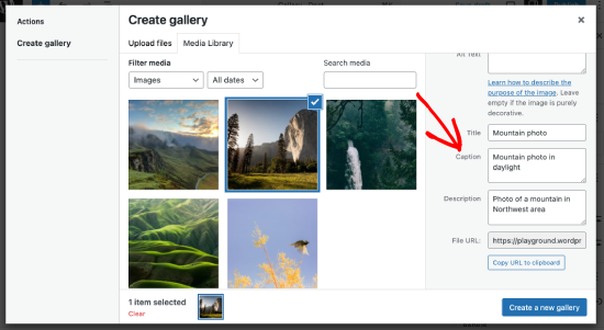 Didascalia galleria WordPress