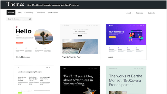 Free WordPress themes, in the WordPress.org plugin repository 
