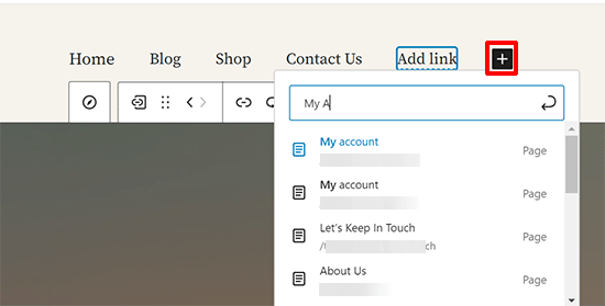 Add account page link Add account page link