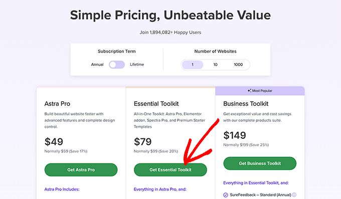Astra theme pricing plans