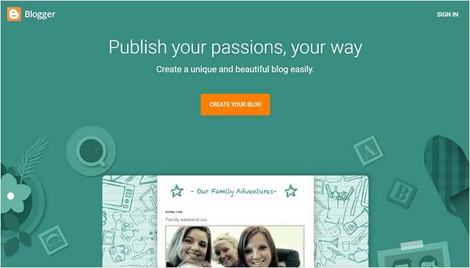 Blogger.com landing page
