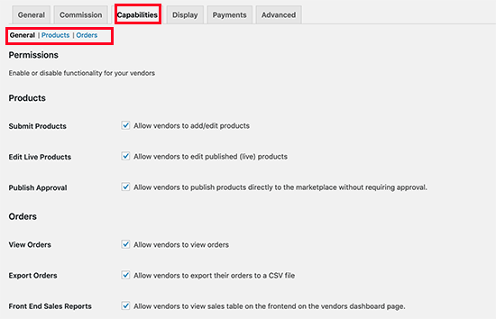 Set capabilities for Vendors Set capabilities for Vendors
