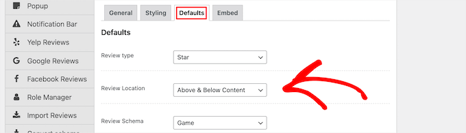 Change review box defaults Change review box defaults