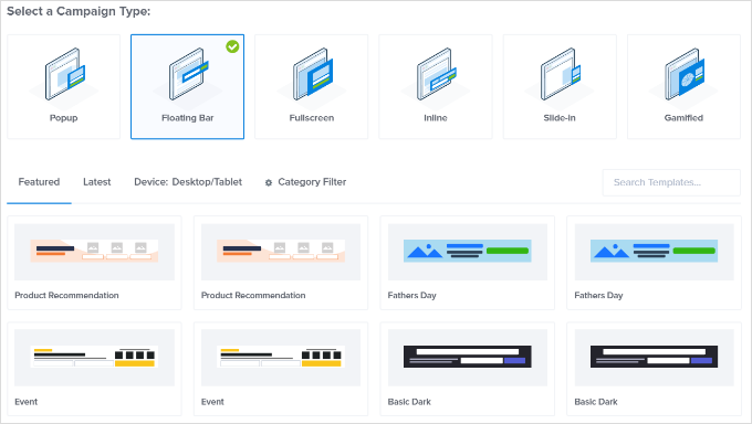 Wählen Sie eine Vorlage für eine schwebende Leiste Wählen Sie eine Vorlage für eine schwebende Leiste
