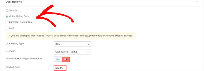 Choose to display user reviews and add price Choose to display user reviews and add price