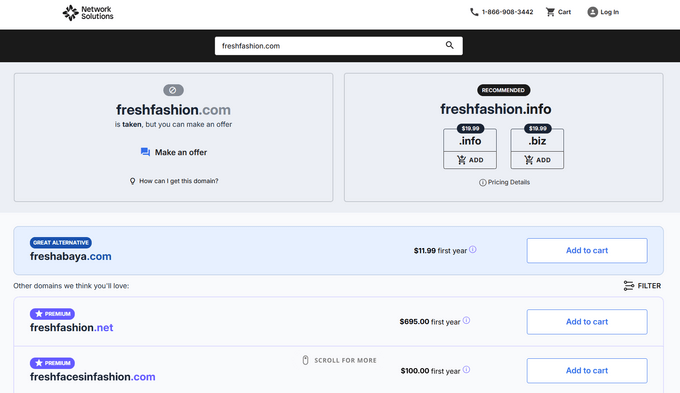 Network Solutions blog name search results