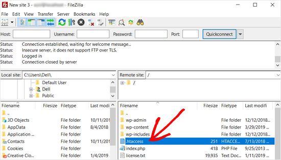 WordPress .htaccess File in Filezilla WordPress .htaccess File in Filezilla