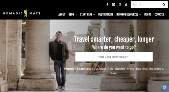 Nomadic Matt homepage