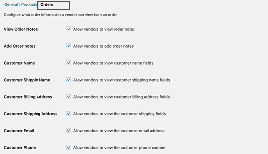 Set vendor permissions for orders Set vendor permissions for orders