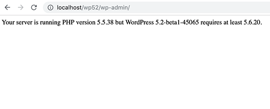 Avviso versione PHP in WordPress 5.2 beta