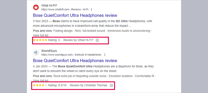 Review snippet in search results Review snippet in search results
